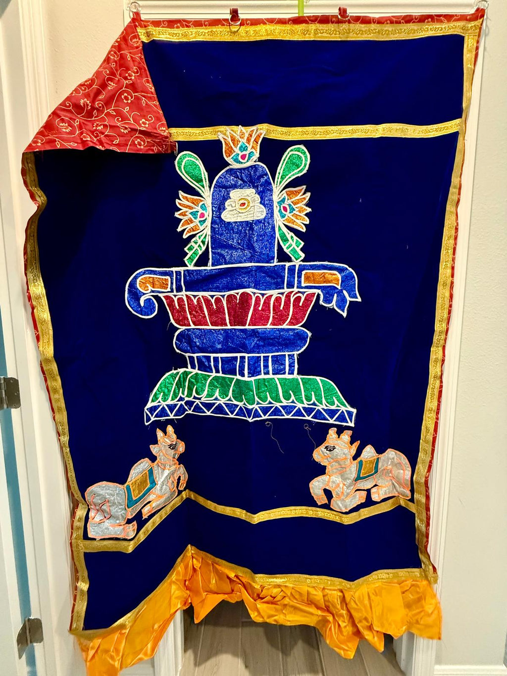 Velvet Shiva Saraswati Backdrop: Temple Pooja Decor (4ft x 6ft)