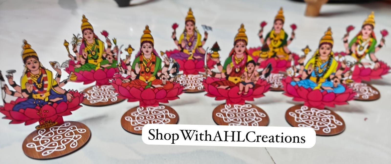 Ashtalakshmi standee | 8 Lakshmi deepam stand | Lakshmi Laminated MDF Decor 4- 6" Height