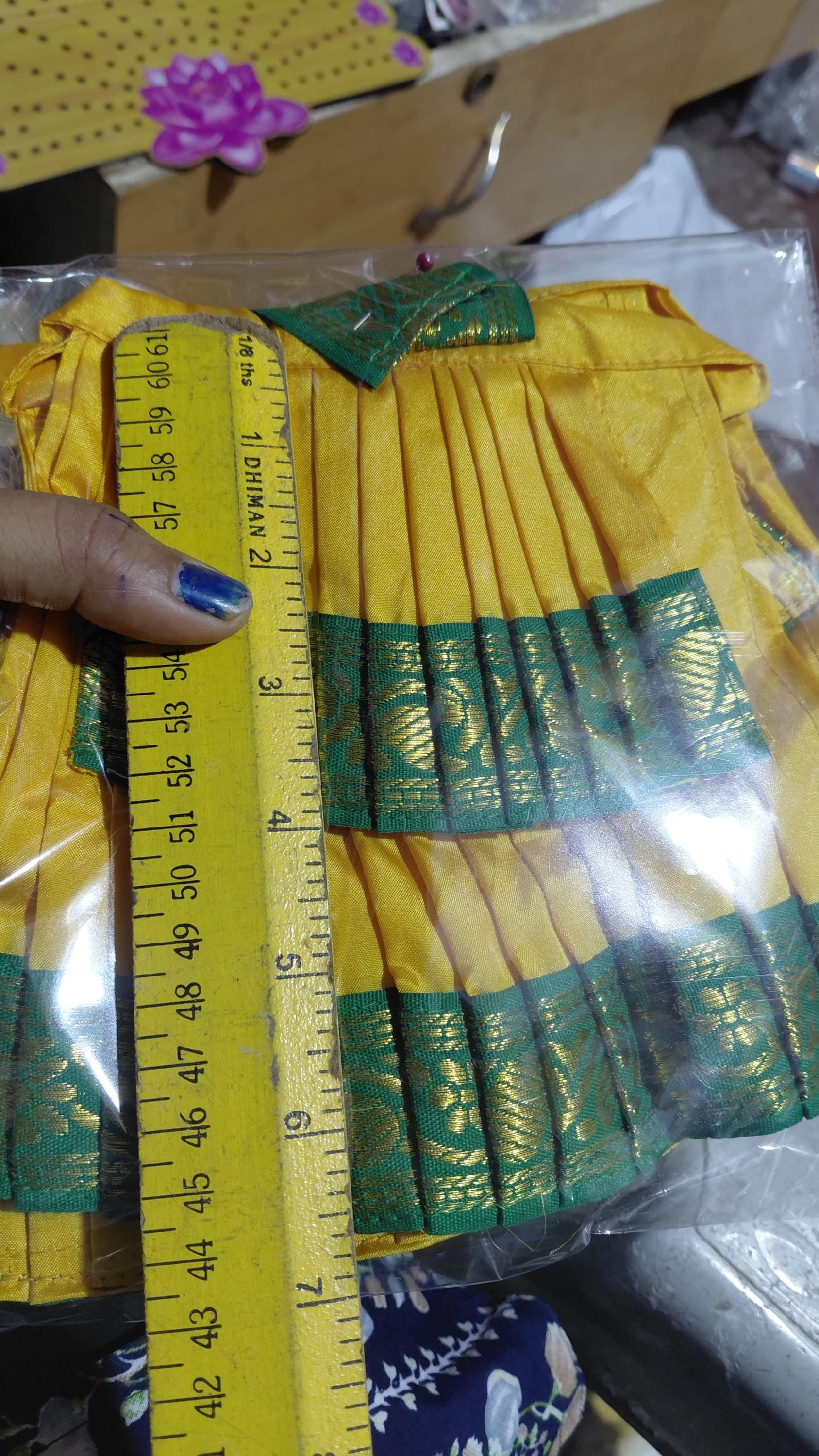 Amman Pavadai | Ammavaru Kalisham Saree | Lehenga Patka/ Cotton/Satin with Jari Border Devi Poshak/ Mata Dress for Deity Decor - 15"