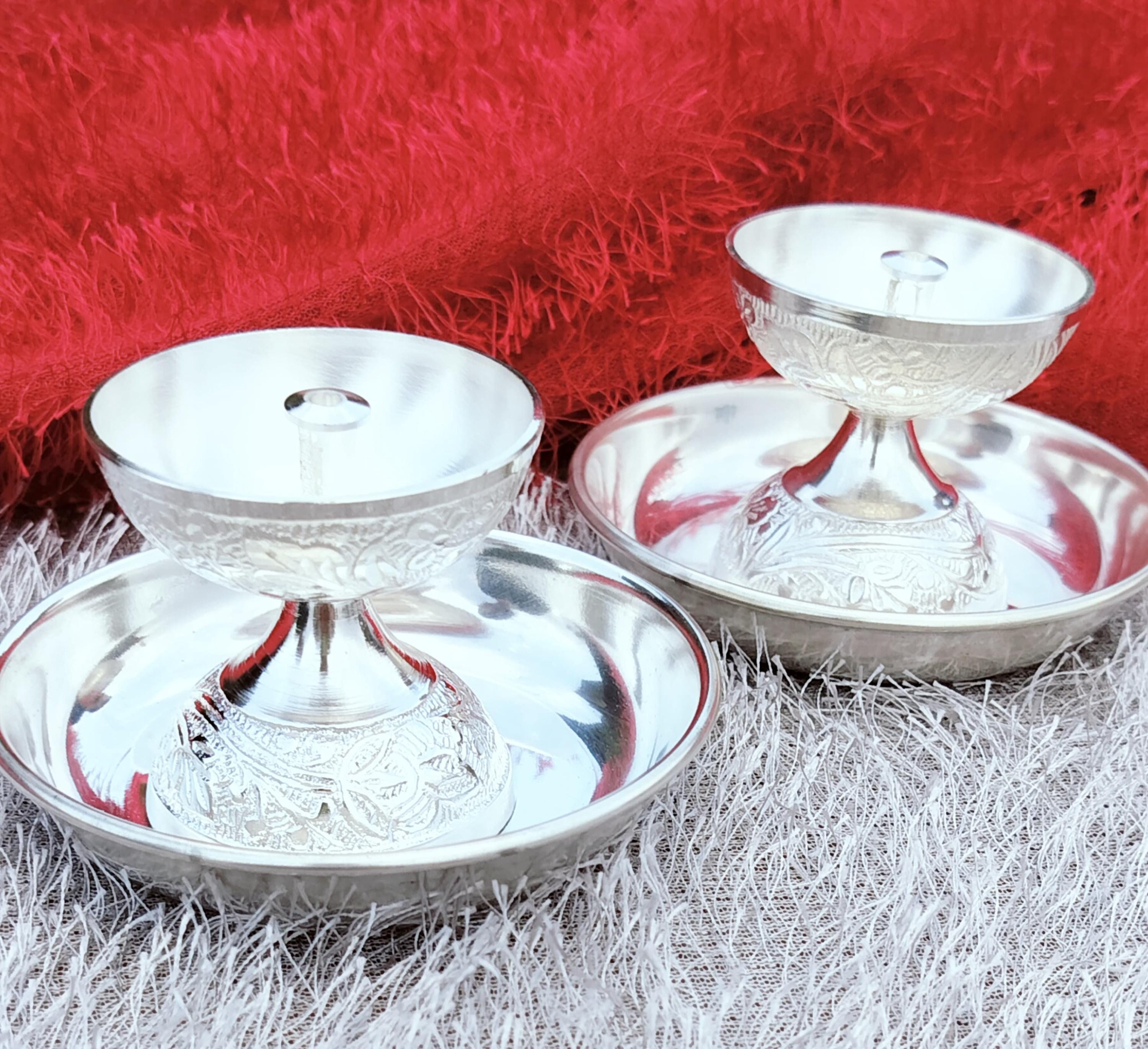 German Silver Diya Set | Daily Pooja Items | Traditional Desi Return Gifts