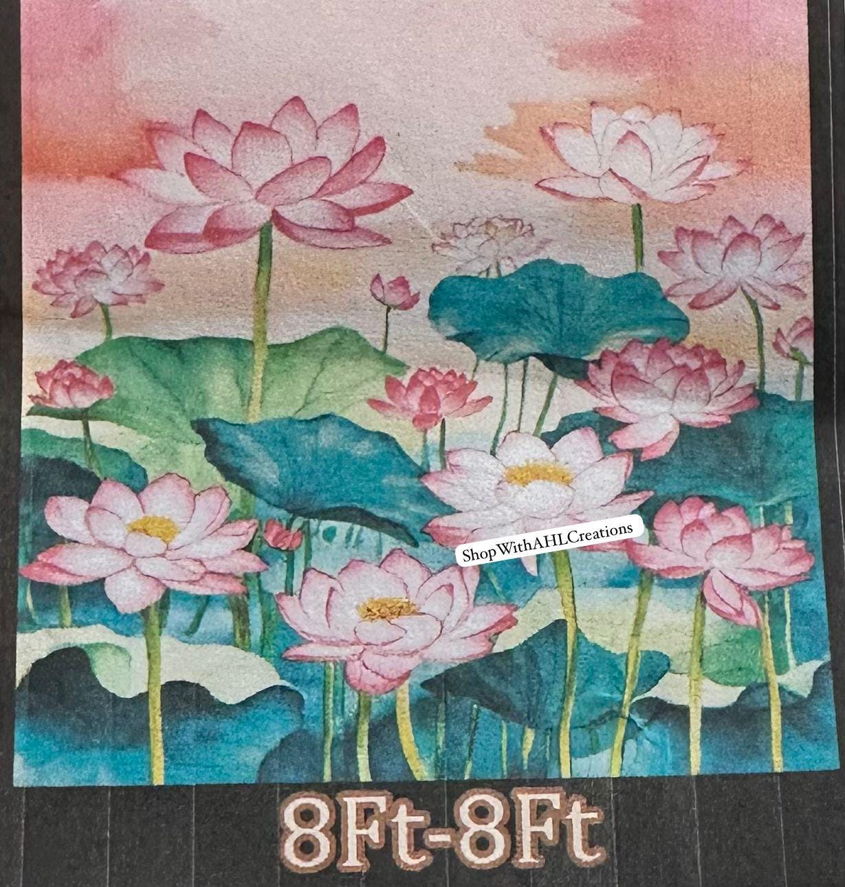 Lotus Decoration Pooja (8ft - 8ft) Backdrop Wedding Decoration Curtain Cloth for Festivals and Celebrations. (Washable Fabric)