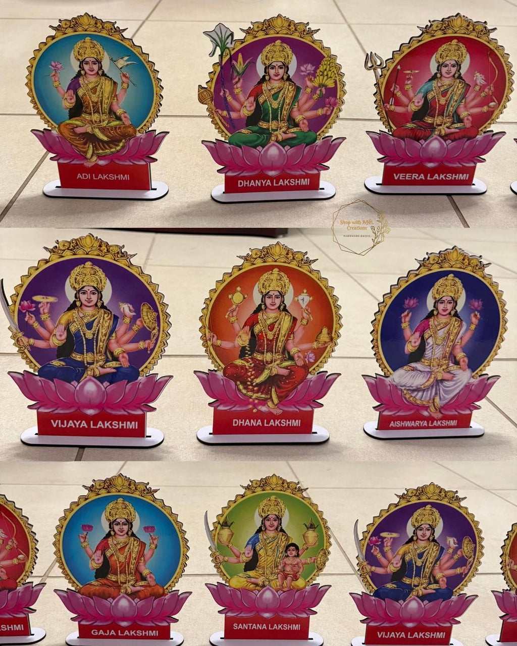 Ashtalakshmi standee | 8 Lakshmi deepam stand | Lakshmi Laminated MDF Decor 4- 6" Height