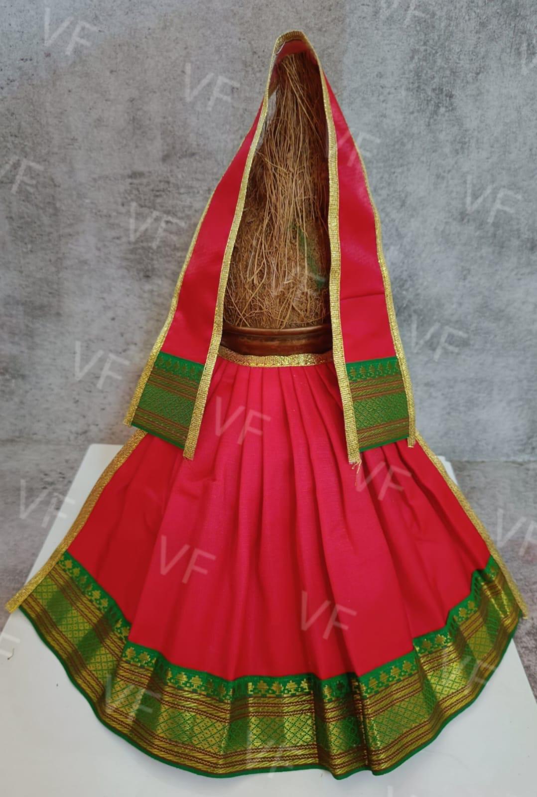 Amman Pavadai | Lehenga Patka/ Cotton/Satin with Jari Border Devi Poshak/ Mata Dress for Deity Decor