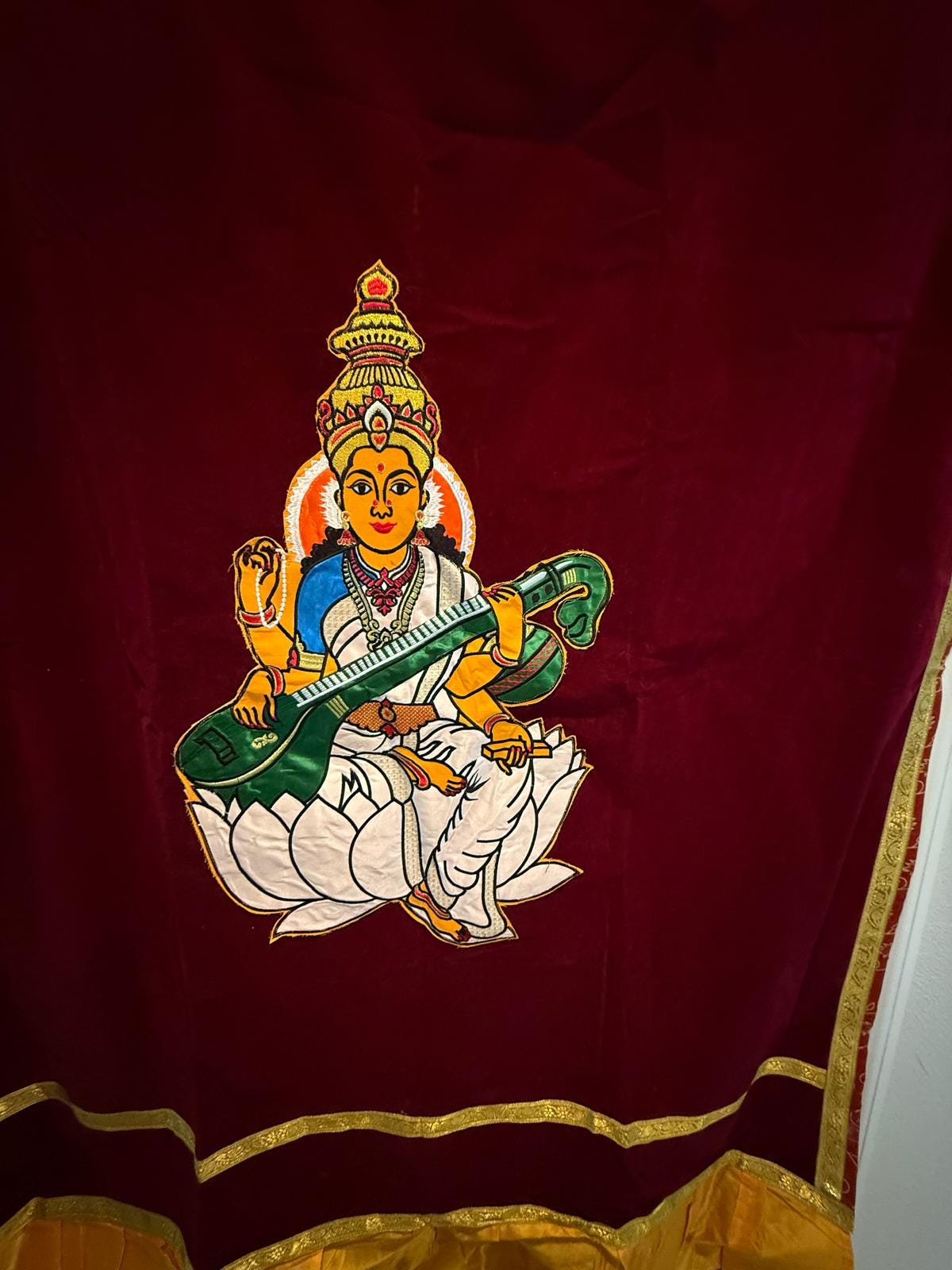 Velvet Shiva Saraswati Backdrop: Temple Pooja Decor (4ft x 6ft)