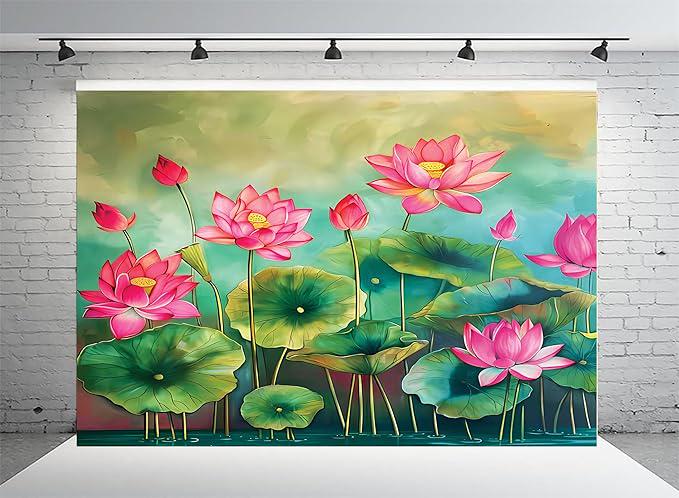 Lotus Decoration Pooja (8ft - 8ft) Backdrop Wedding Decoration Curtain Cloth for Festivals and Celebrations. (Washable Fabric)