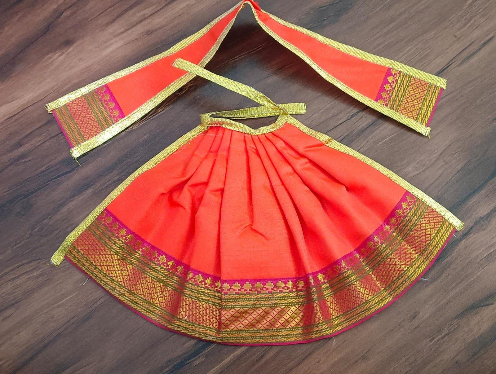 Amman Pavadai | Lehenga Patka/ Cotton/Satin with Jari Border Devi Poshak/ Mata Dress for Deity Decor