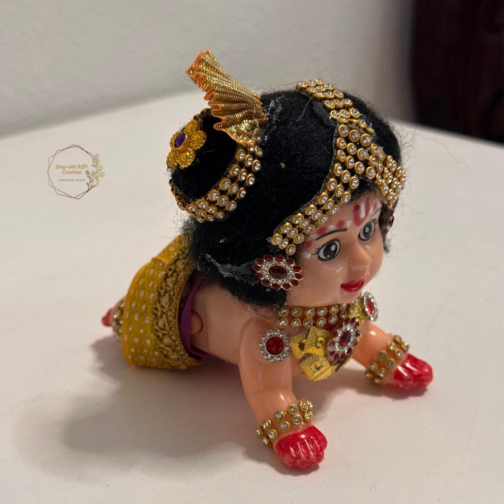 Baby Krishna | Crawling Krishna Doll 4" W approx | Krishnashtami decor | Baby ceremony | Annaprasana decor