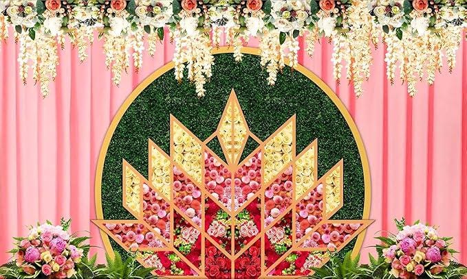 Lotus design theme Backdrop Cloth for Festivals, Pooja Decoration Traditional Background Curtain Cloth for Festival Size 5 Feet Height and 8 Feet Width(5 * 8)