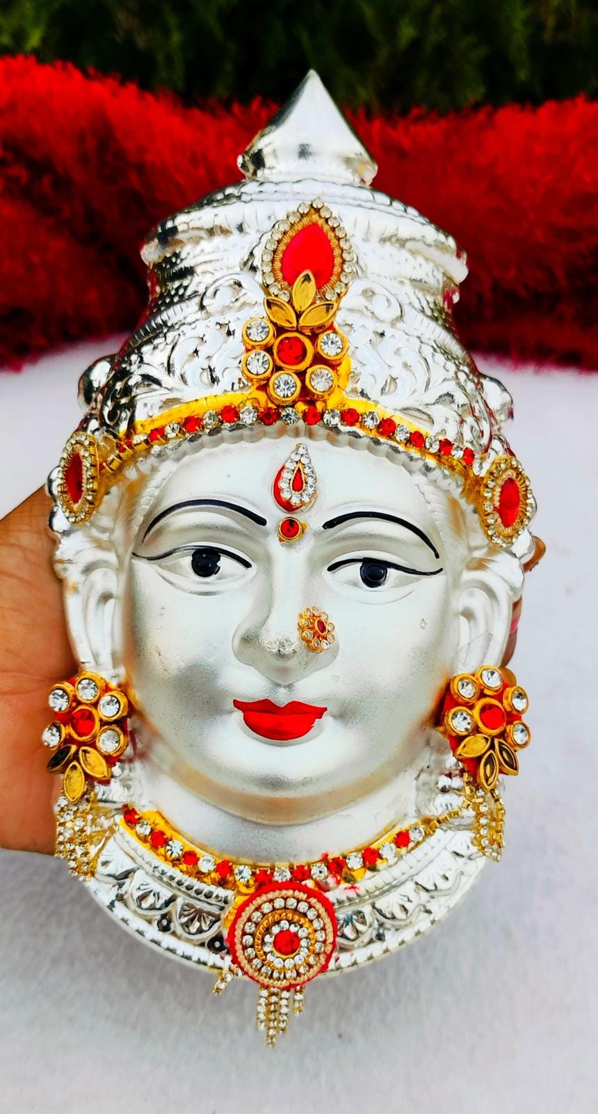 German Silver Lakshmi Face Set: Varalakshmi Pooja Coconut Holder