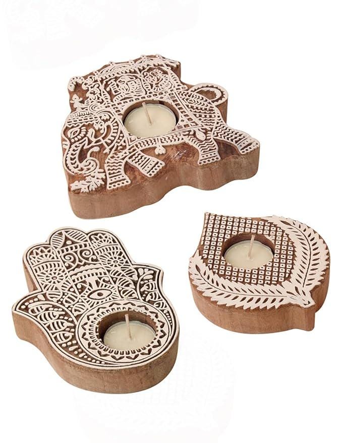 Handmade Wooden Tealight Candle Holder: Diwali Home Decor