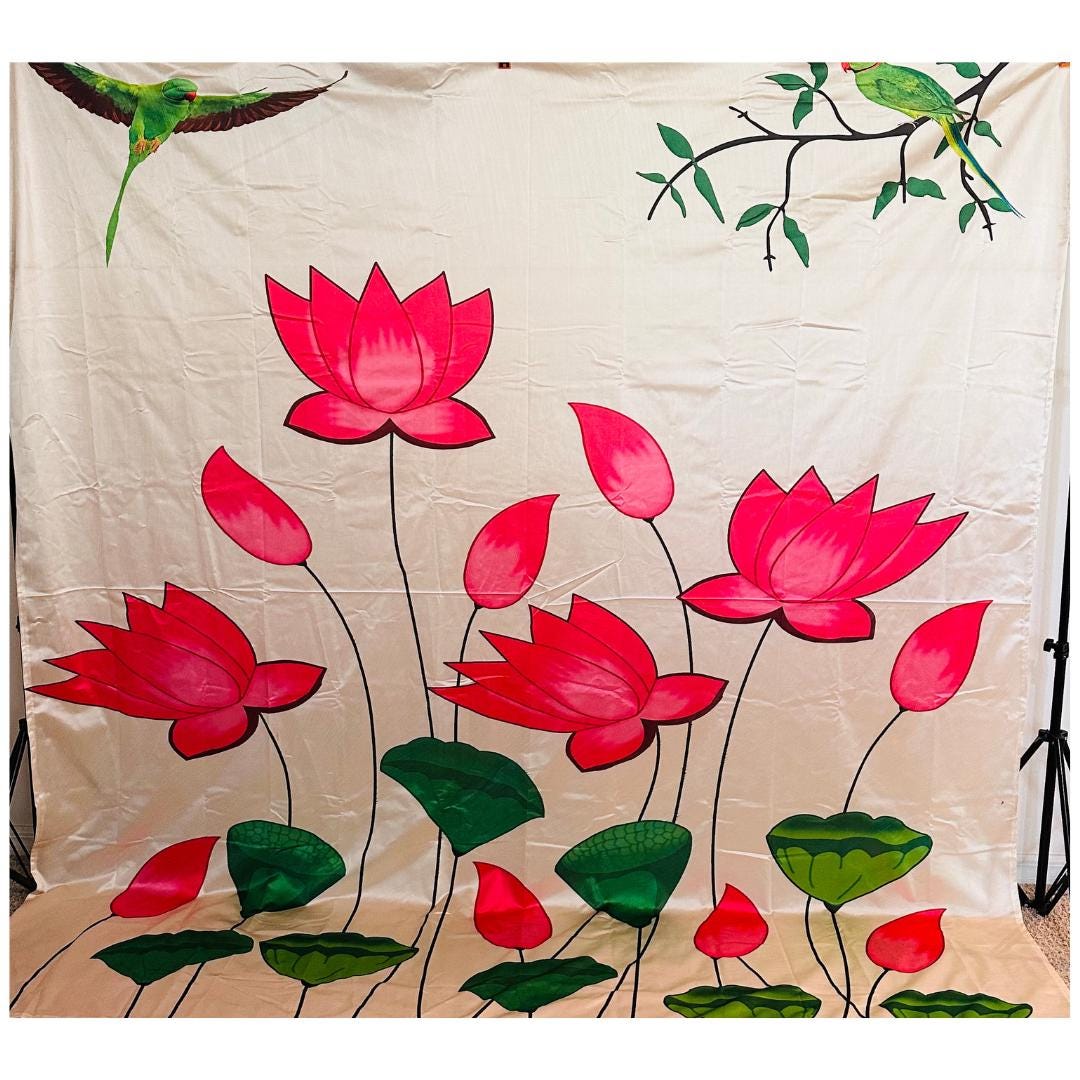 Pichwai Lotus Backdrop in different sizes Washable Fabric for Pooja Decoration