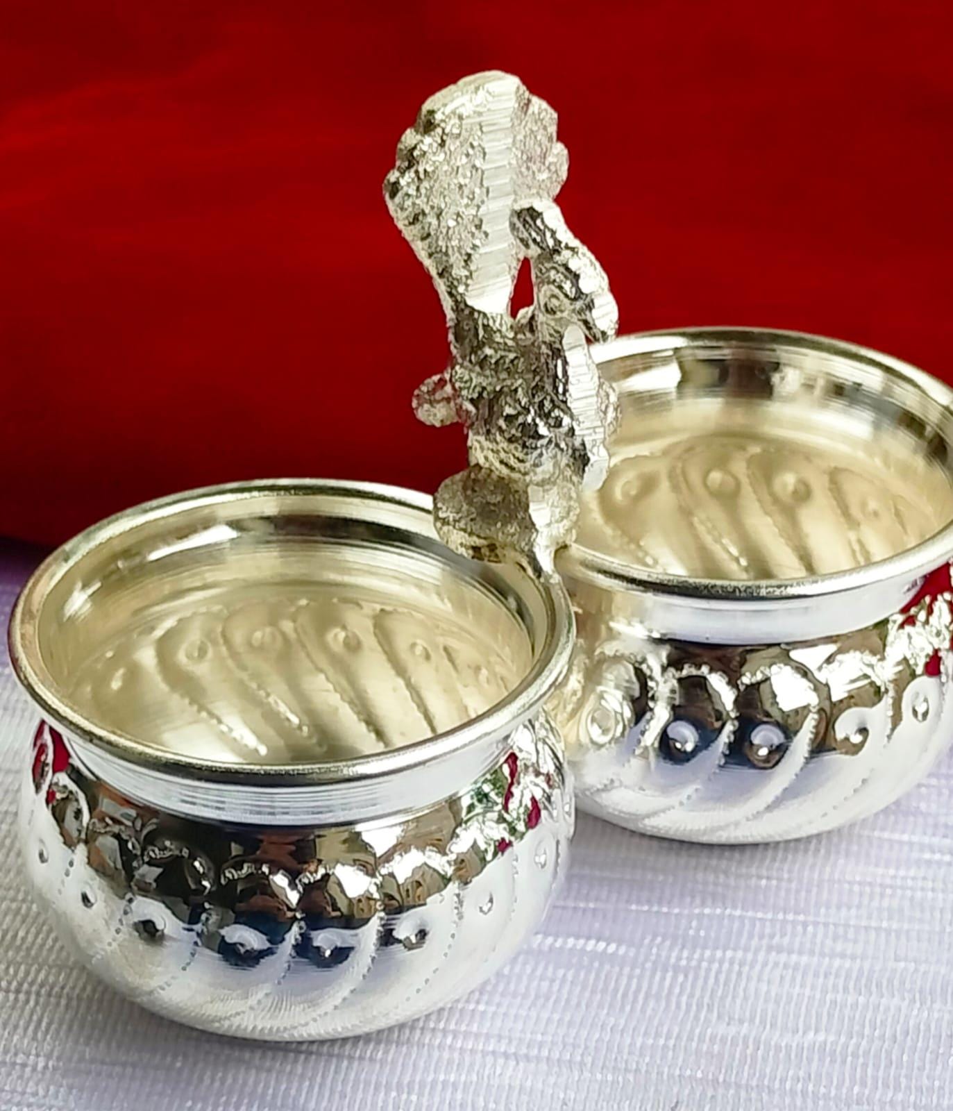 German Silver Peacock Kumkum stand (No Stones, plain carving)