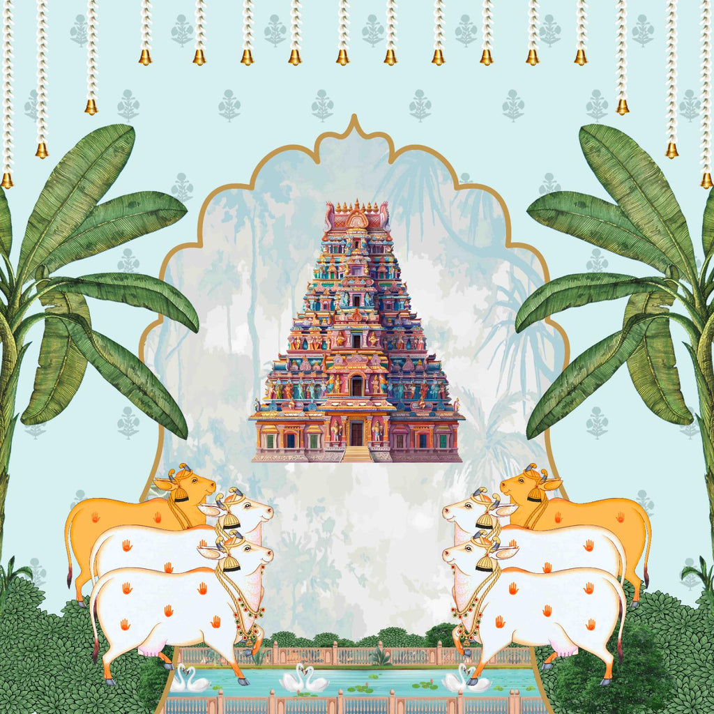 Temple Design Backdrops for Festival Decor | Pichwai Cow Backdrop decor - New| Varalakshmi Vratham backdrops | Ganesh Chaturthi Backdrops