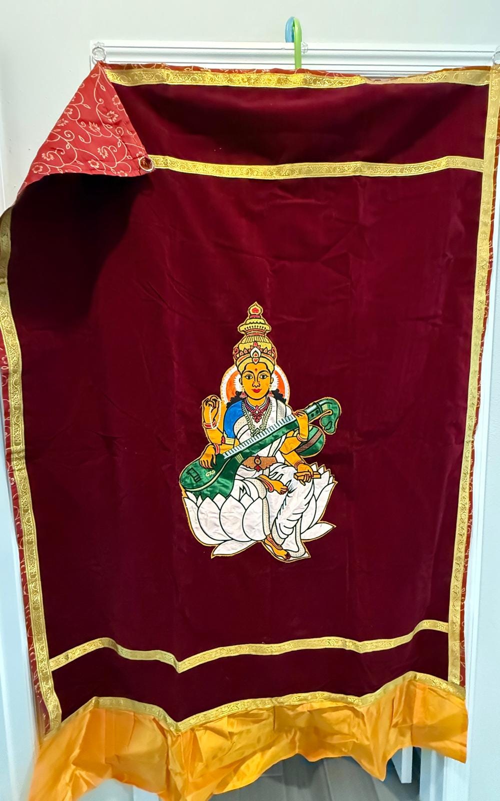 Velvet Shiva Saraswati Backdrop: Temple Pooja Decor (4ft x 6ft)