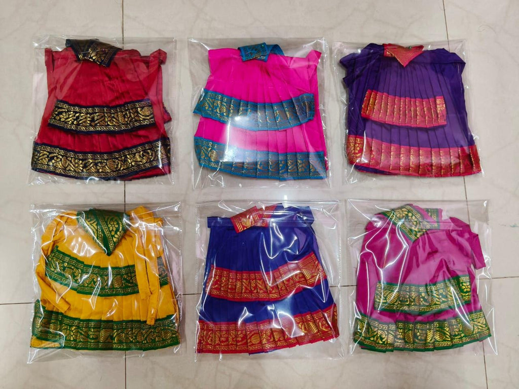 Amman Pavadai | Ammavaru Kalisham Saree | Lehenga Patka/ Cotton/Satin with Jari Border Devi Poshak/ Mata Dress for Deity Decor - 15"