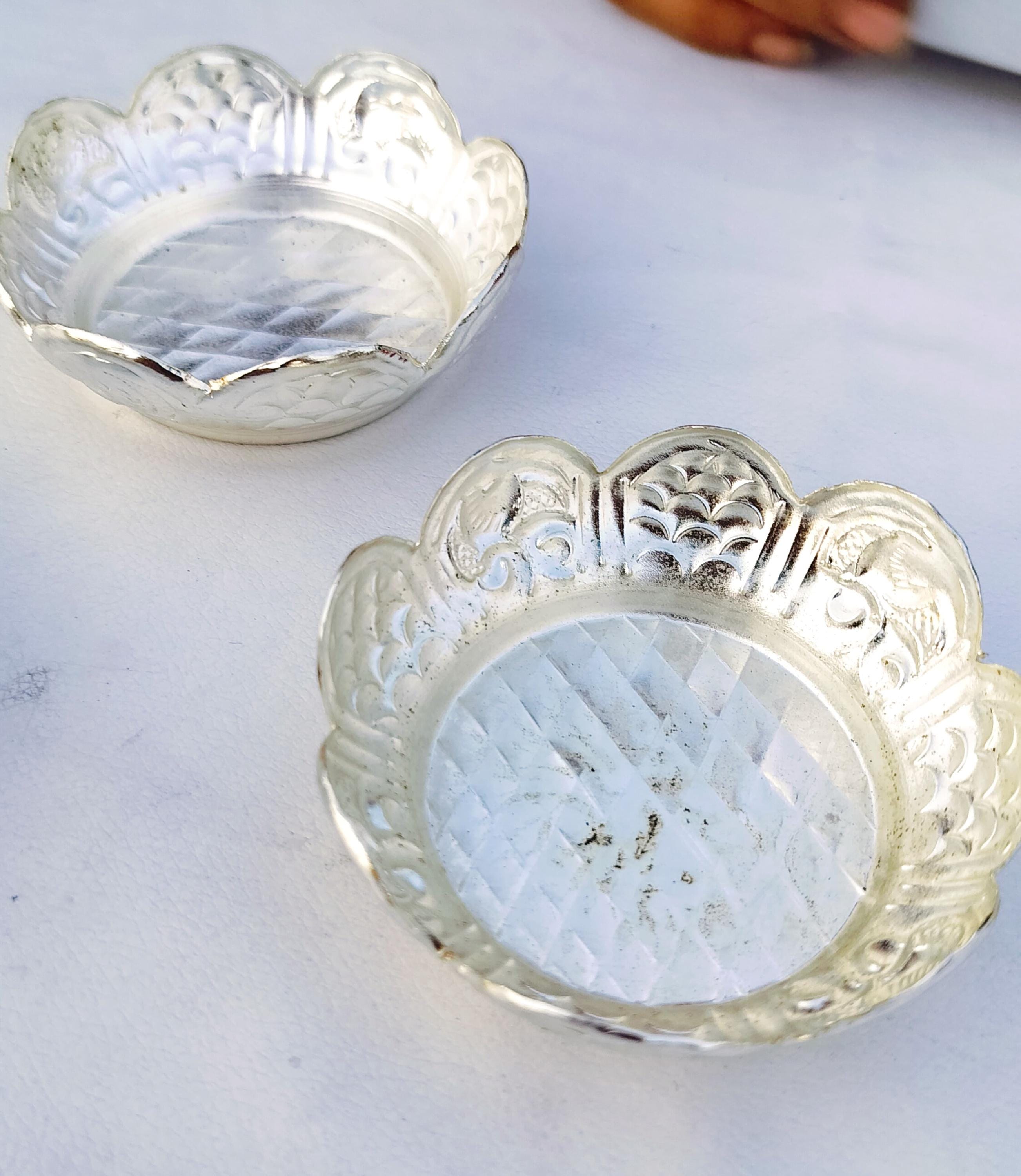 German Silver Elephant Nakkashi Cup/Bowl for Housewarming Gifts | Sravanamasam Pooja Essentials | Silver Coated Bowl with Potli Bag