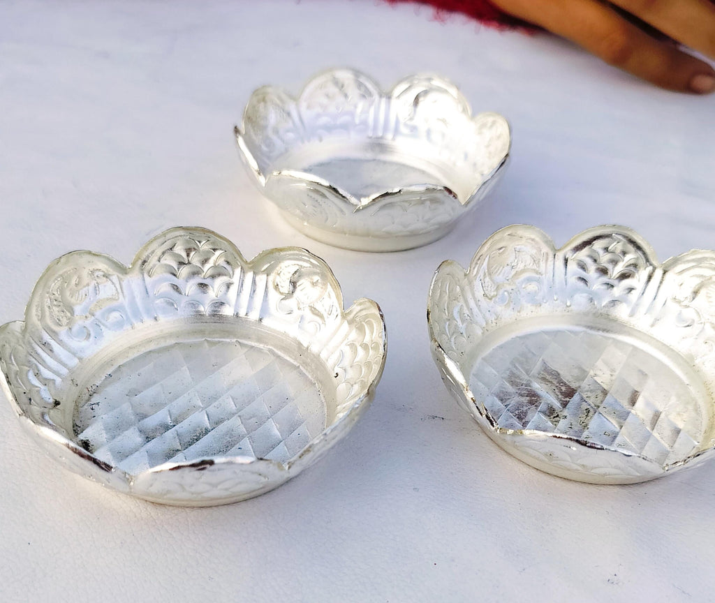 German Silver Elephant Nakkashi Cup/Bowl for Housewarming Gifts | Sravanamasam Pooja Essentials | Silver Coated Bowl with Potli Bag