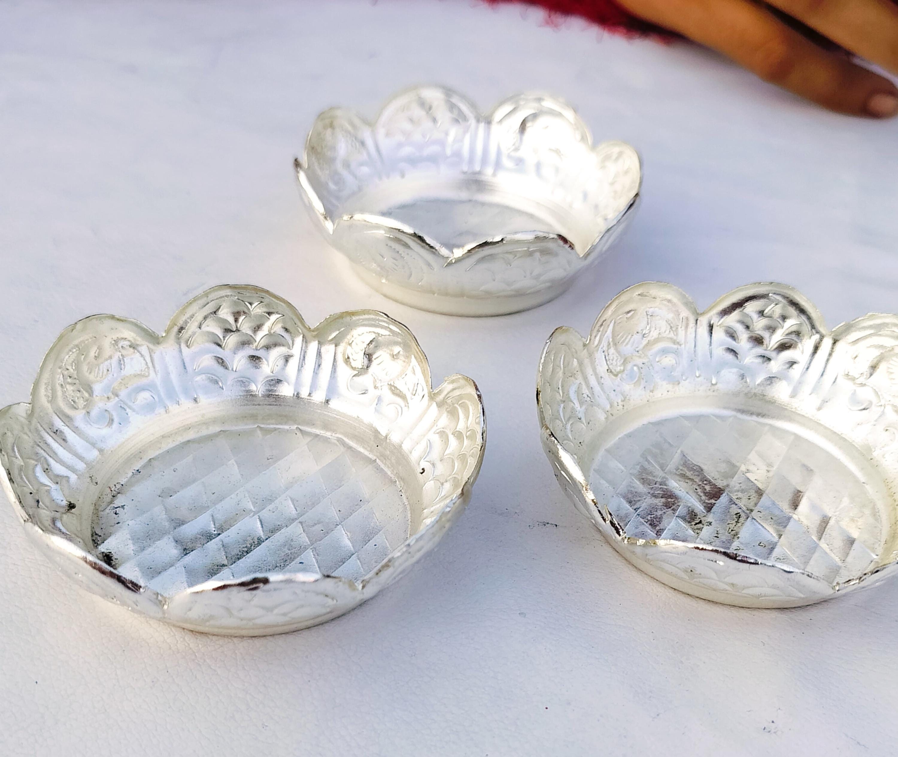 German Silver Elephant Nakkashi Cup/Bowl for Housewarming Gifts | Sravanamasam Pooja Essentials | Silver Coated Bowl with Potli Bag