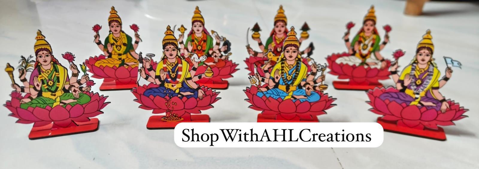 Ashtalakshmi standee | 8 Lakshmi deepam stand | Lakshmi Laminated MDF Decor 4- 6" Height