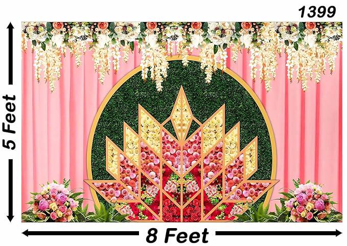 Lotus design theme Backdrop Cloth for Festivals, Pooja Decoration Traditional Background Curtain Cloth for Festival Size 5 Feet Height and 8 Feet Width(5 * 8)