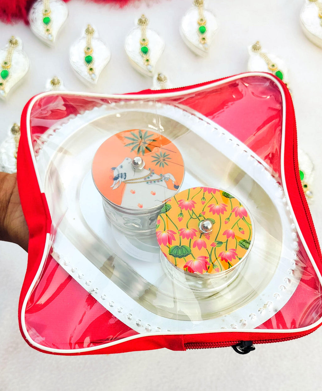 German Silver Coated Tray with Mukhwas set | Return Gifting for Housewarming | Comes with Free Potli!