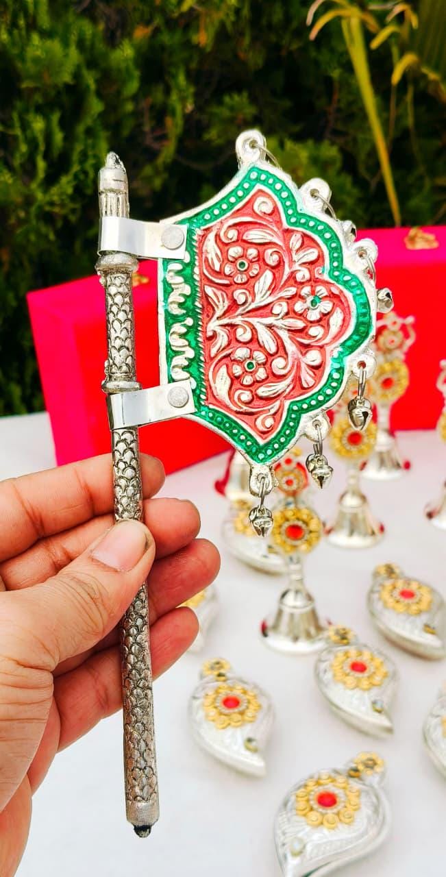 German Silver Krishan Jhula: Peacock Carving, Janmashtami Krishna Swing (12.5" x 9") and Pankh