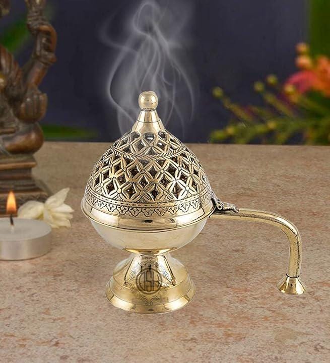 Antique Brass Dhoop Dani, Sambrani Holder |Loban Dani |Aarti Brass Dani/Dhoop Burner for Home Decor|Dhoop Batti Stand with Handle (6"Inches)