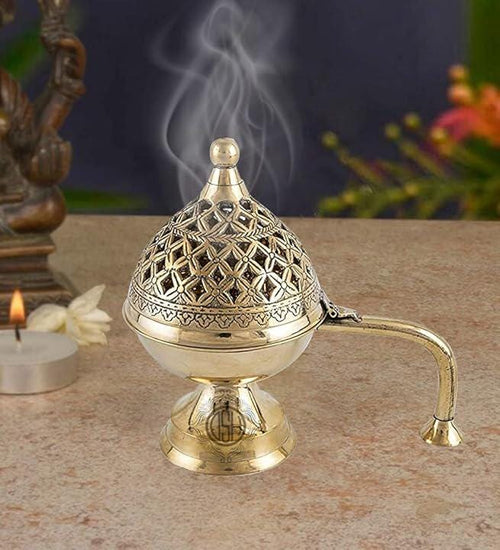 Antique Brass Dhoop Dani, Sambrani Holder |Loban Dani |Aarti Brass Dani/Dhoop Burner for Home Decor|Dhoop Batti Stand with Handle (6"Inches)