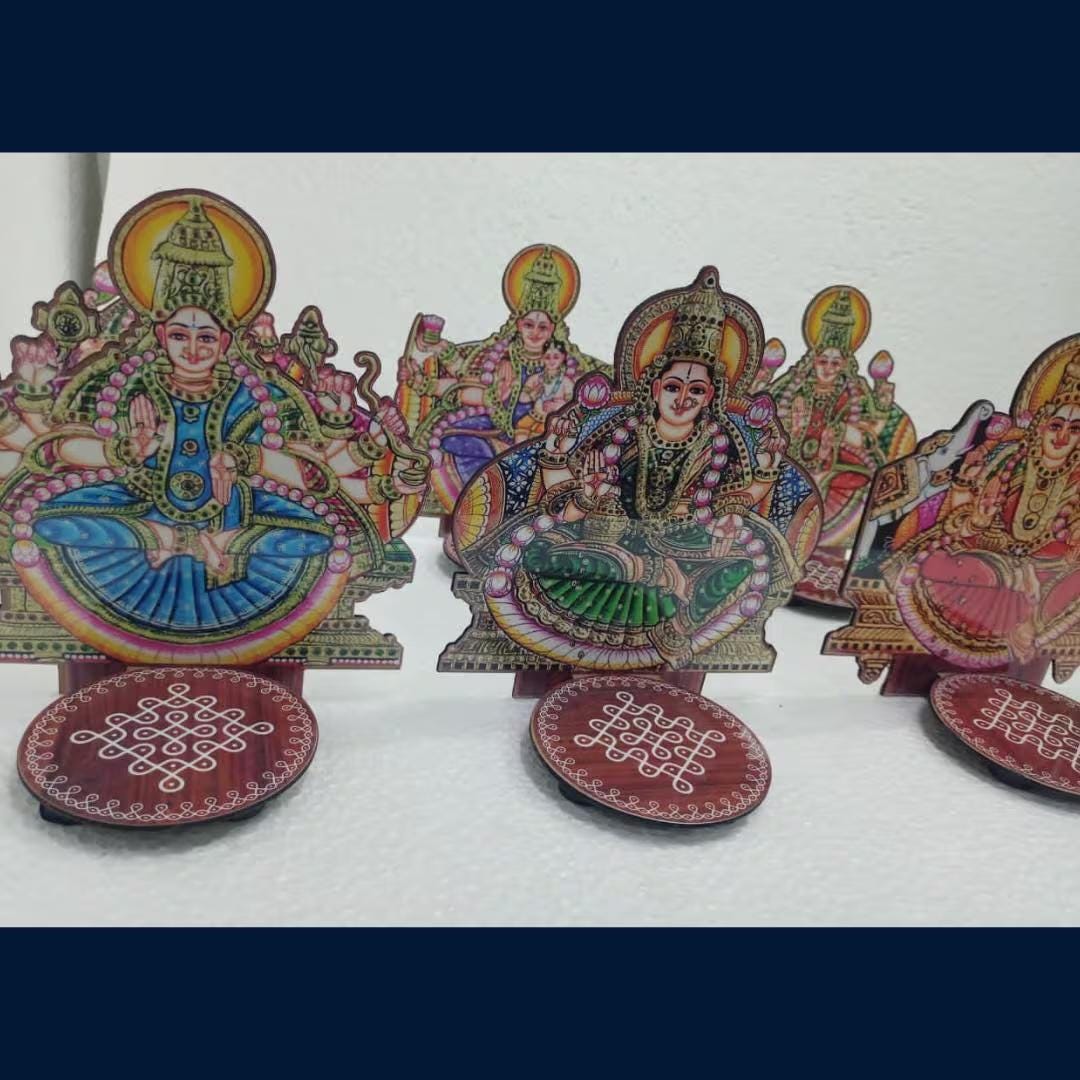 Ashtalakshmi standee | 8 Lakshmi deepam stand | Lakshmi Laminated MDF Decor 4- 6" Height
