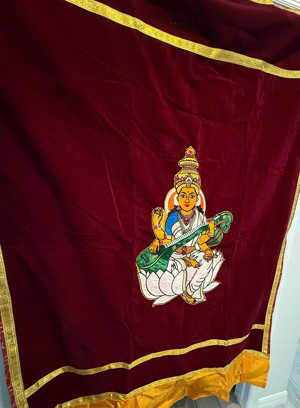 Velvet Shiva Saraswati Backdrop: Temple Pooja Decor (4ft x 6ft)
