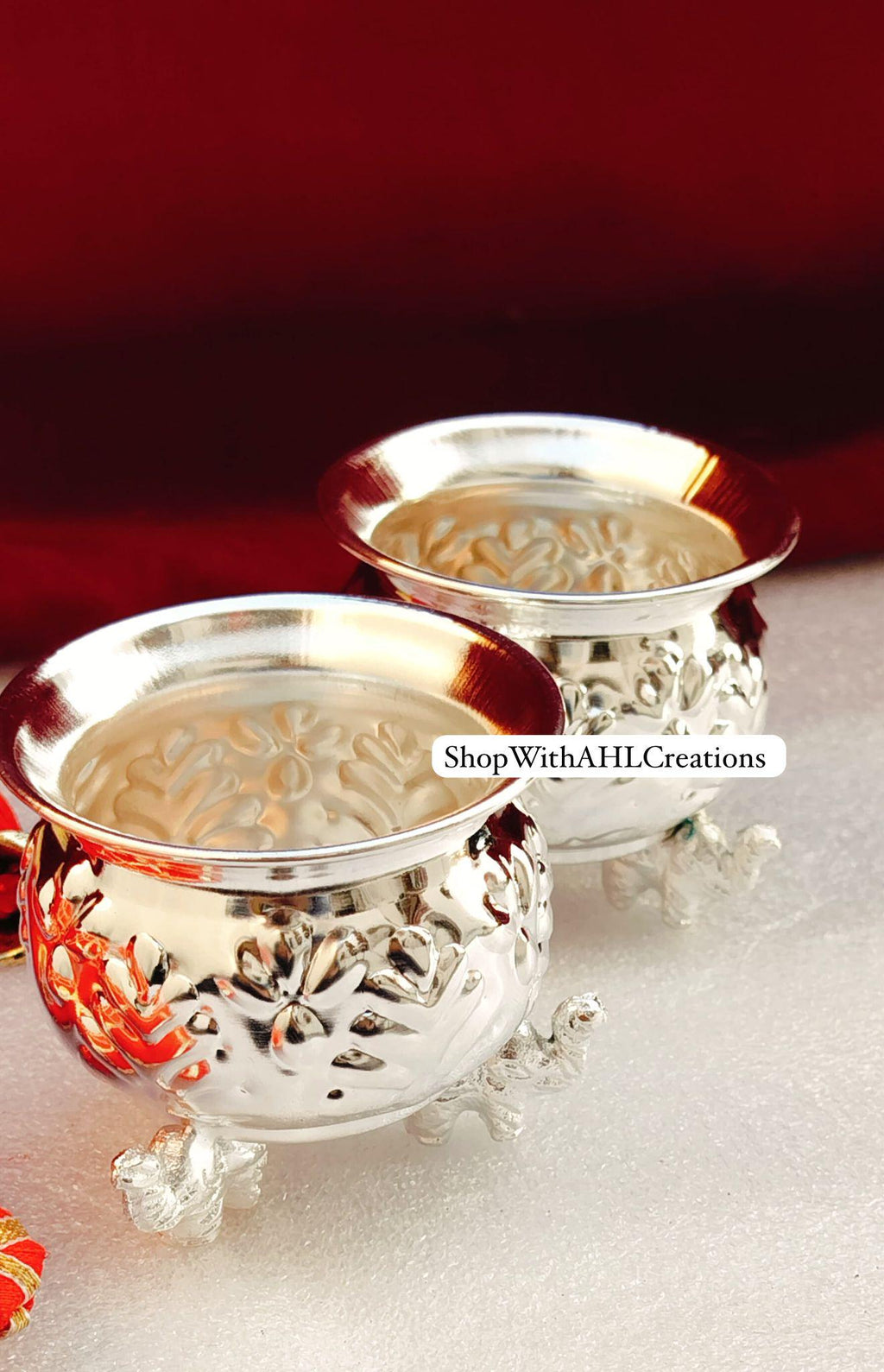 German Silver Elephant Nakkashi Cup/Bowl for Housewarming Gifts | Sravanamasam Pooja Essentials | Silver Coated Bowl with Potli Bag