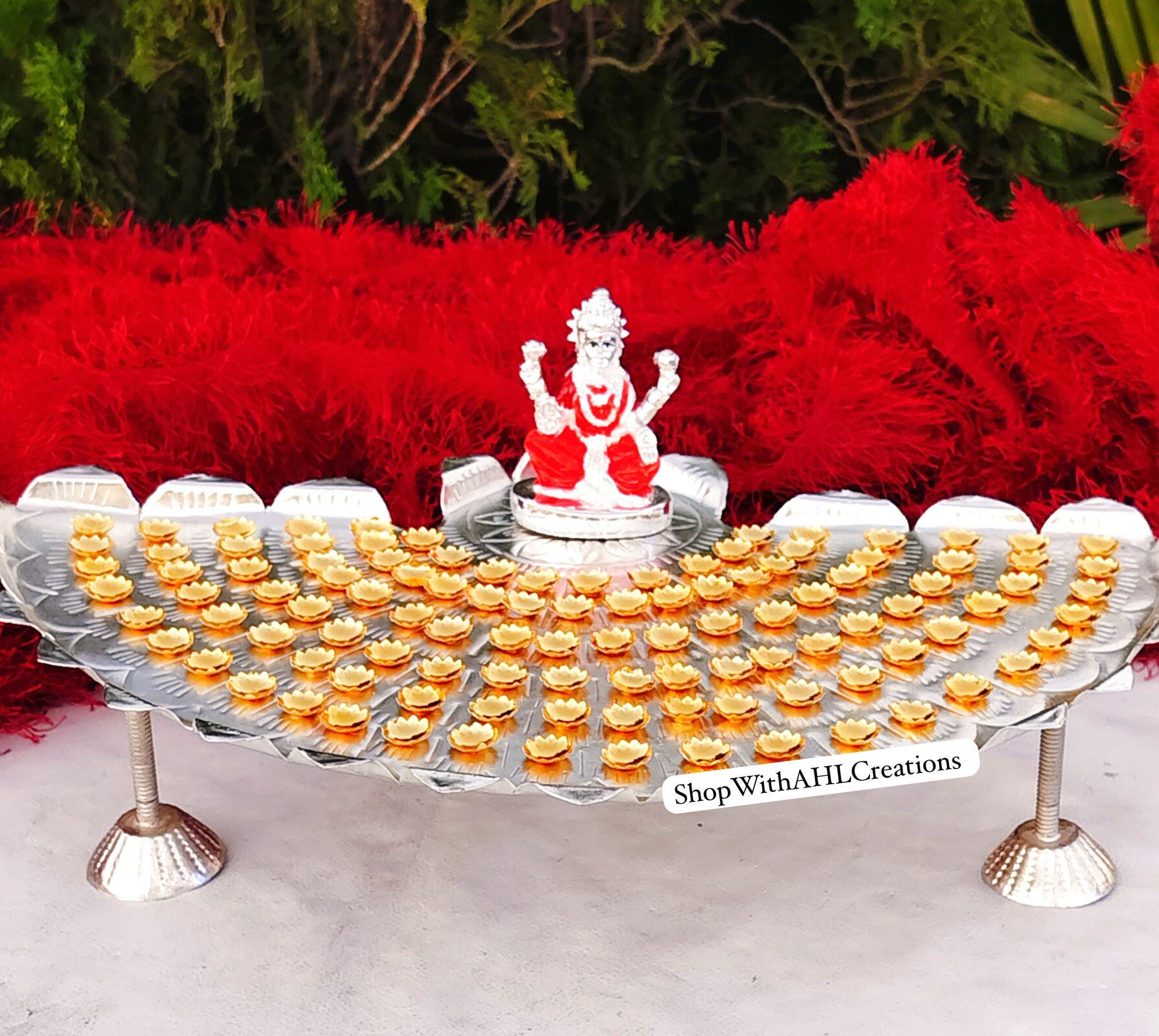 German Silver Ashtottram Stand with Lakshmi Idol: Varalakshmi Vratham Pooja