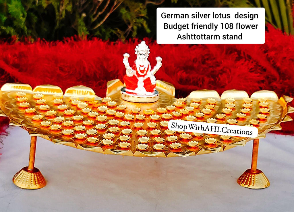 German Silver Ashtottram Stand with Lakshmi Idol: Varalakshmi Vratham Pooja