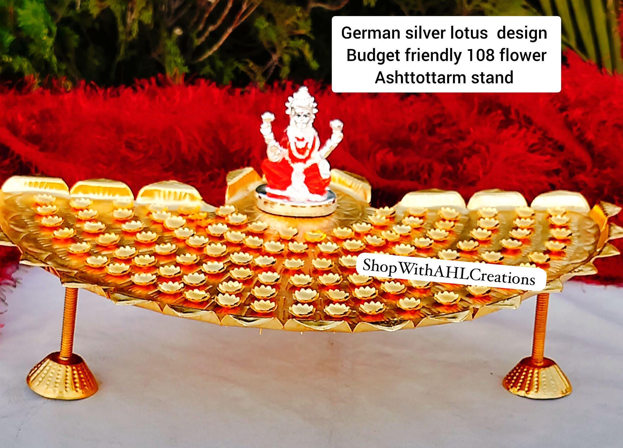German Silver Ashtottram Stand with Lakshmi Idol: Varalakshmi Vratham Pooja