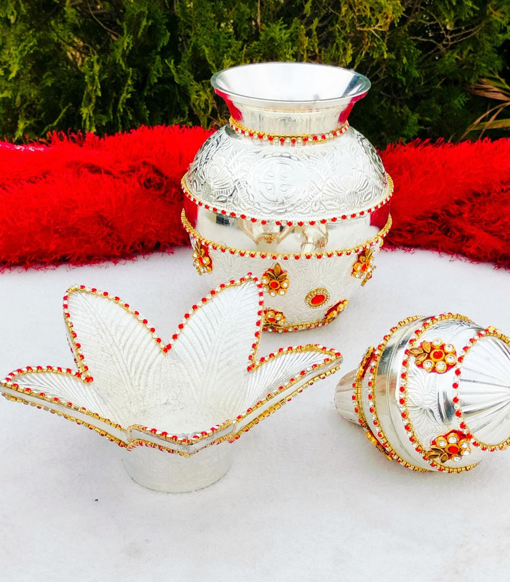 German Silver Lakshmi Face Set: Varalakshmi Pooja Coconut Holder