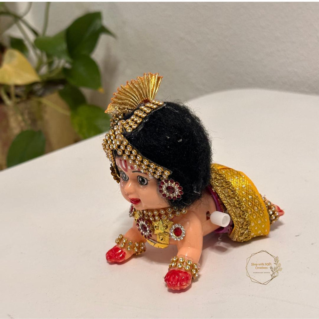 Baby Krishna | Crawling Krishna Doll 4" W approx | Krishnashtami decor | Baby ceremony | Annaprasana decor