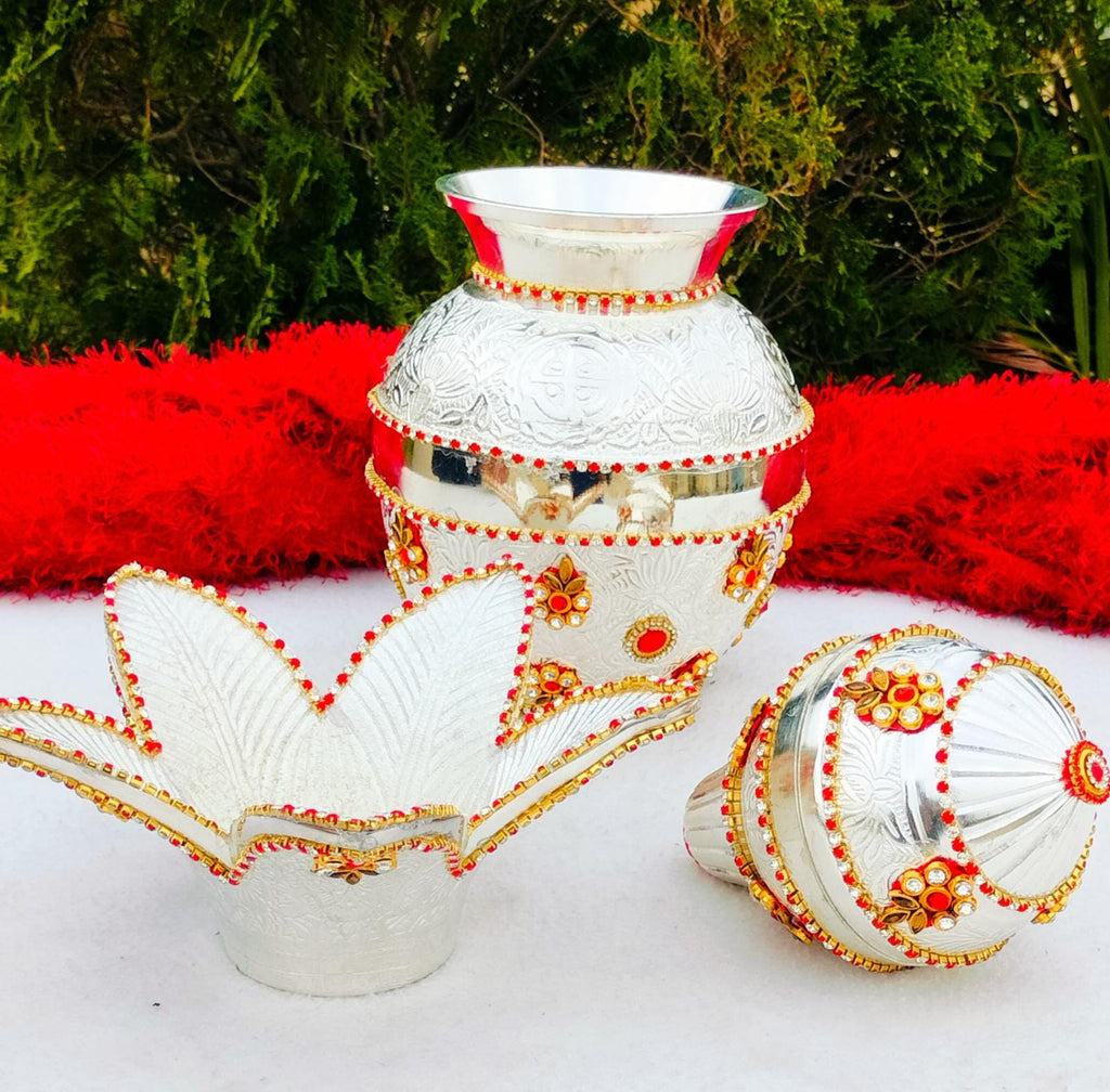 German Silver Lakshmi Face Set: Varalakshmi Pooja Coconut Holder
