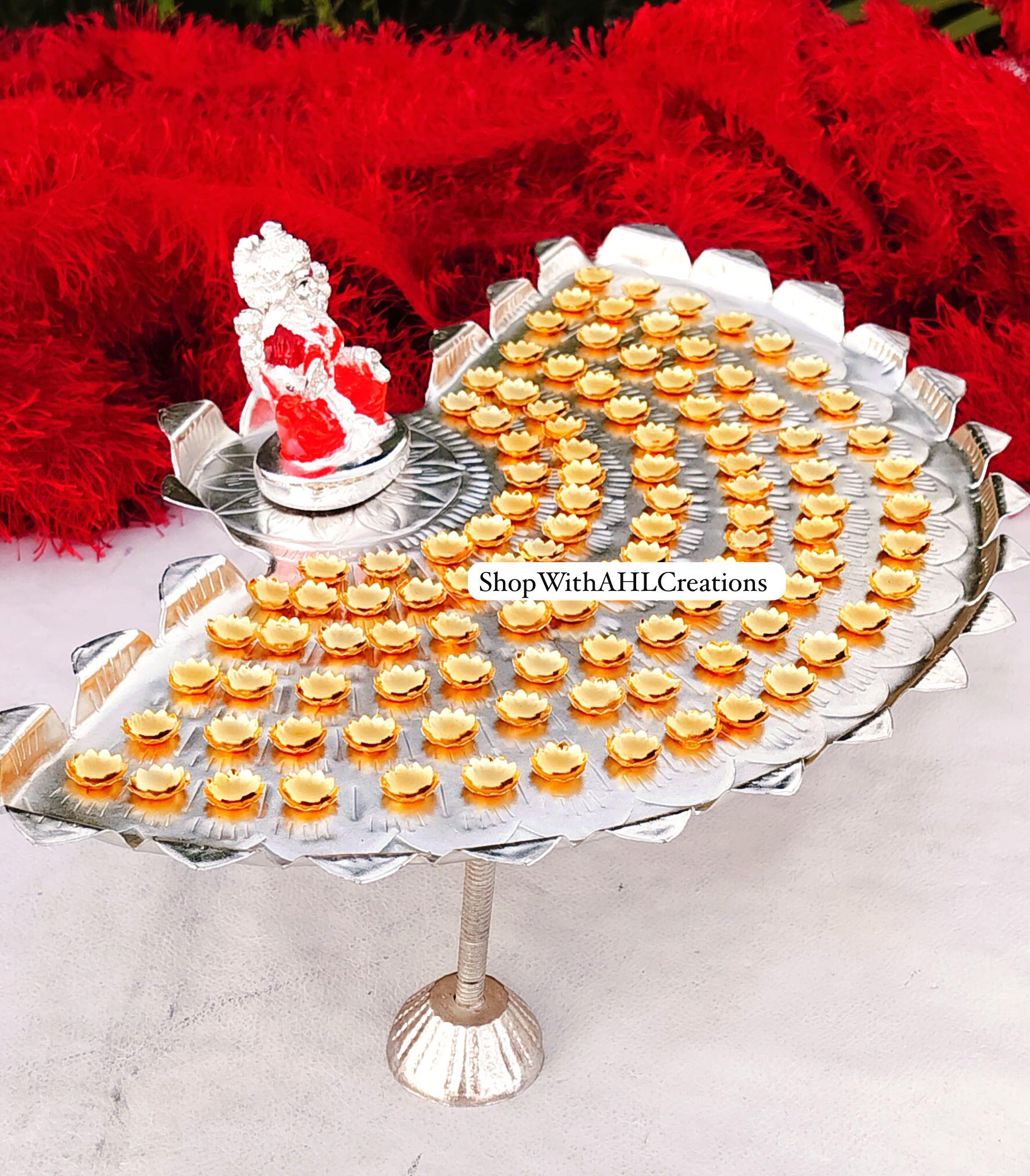 German Silver Ashtottram Stand with Lakshmi Idol: Varalakshmi Vratham Pooja