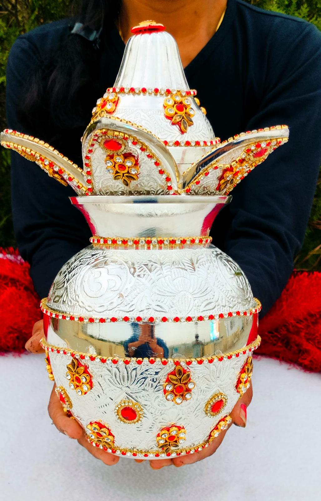 German Silver Lakshmi Face Set: Varalakshmi Pooja Coconut Holder