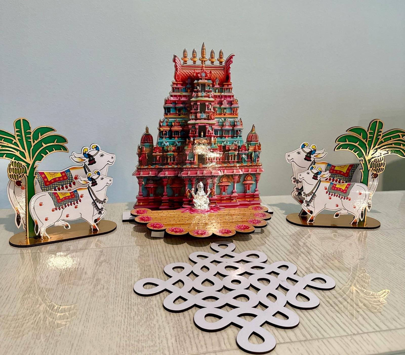 MDF Laminated Ashtalakshmi stand Ashtottram Flower Stand for Diwali Lakshmi Pooja | Varalakshmi Vratham and Navartri Pooja