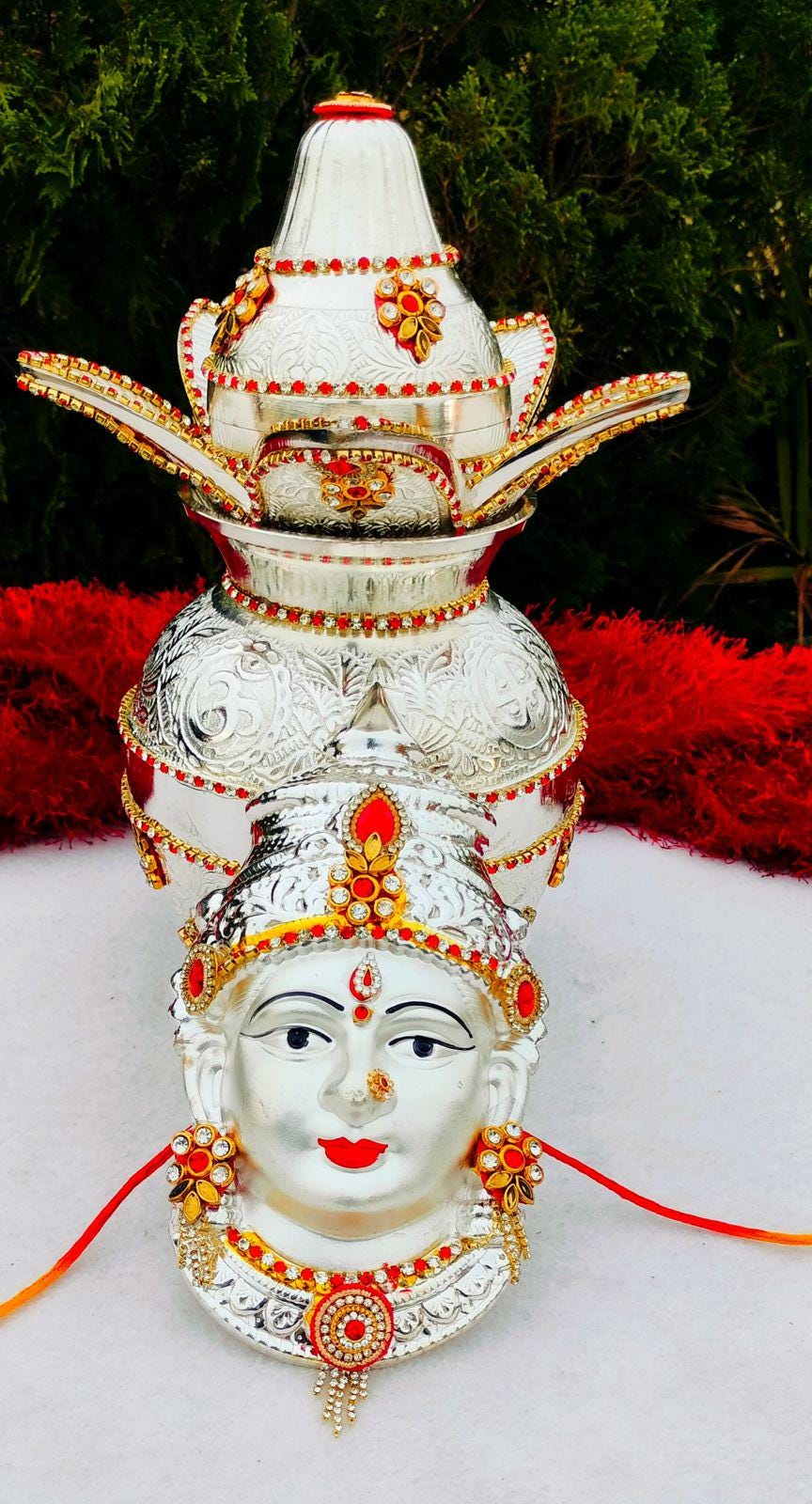 German Silver Lakshmi Face Set: Varalakshmi Pooja Coconut Holder