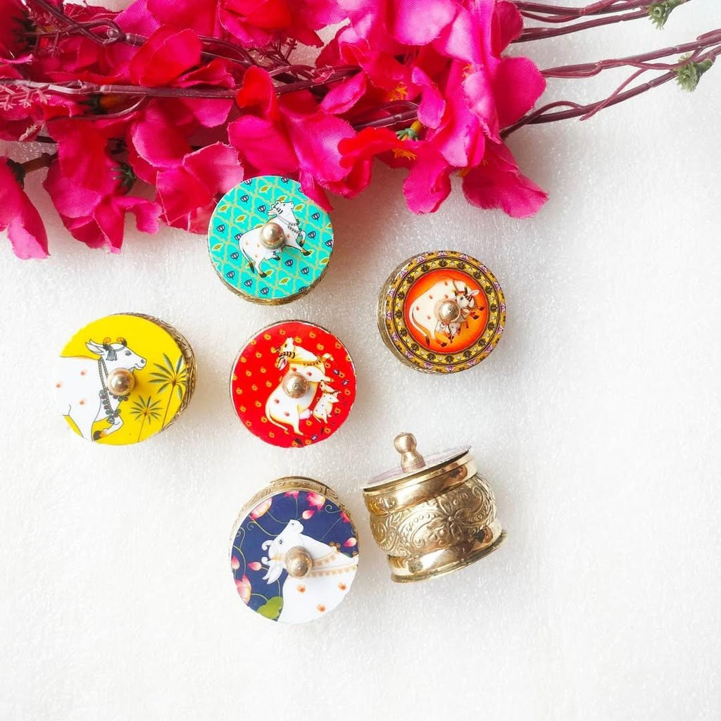 Brass Haldi kumkum Plate & Box Set for Thambulam and Gifting boxes