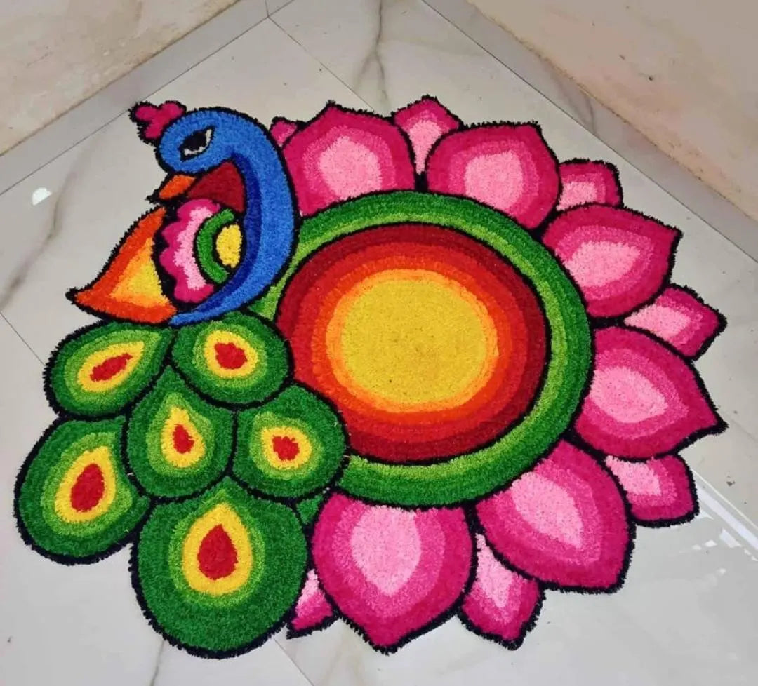 Peacock Lotus Rangoli mat 3ft Size for Festival Decor